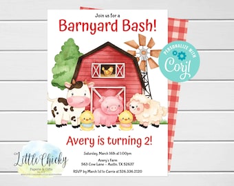 EDITABLE Farm, Barnyard Bash Birthday Invitation, Farm Animals, Boy Birthday, Girl Birthday, First Birthday, Instant Download