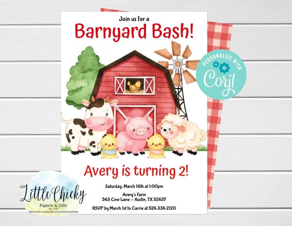 Editable Farm Barnyard Bash Birthday Invitation Farm Etsy 日本