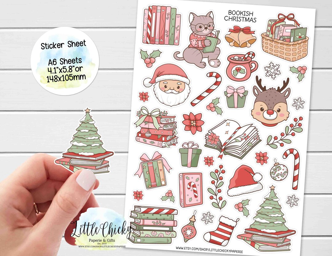 Sticker Sheet - Bookish Christmas Stickers, Planner Stickers, Scrapbook ...