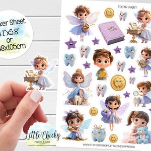 Feuille d'autocollants - Stickers fée des dents, autocollants d'agenda, autocollants de scrapbooking, autocollants de journal intime, autocollants enfants, autocollants dent, Stickers fée