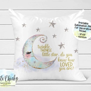 Twinkle Twinkle Little Star kussen digitale sublimatie PNG-bestand, instant download, personaliseer je eigen kussen, babykamerinrichting