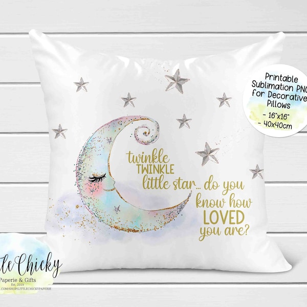 Twinkle Twinkle Little Star Pillow Digital Sublimation PNG File, Instant Download, Personalize your own pillow, Baby Nursery Decor