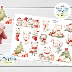 Folha de adesivos XXL - Adesivos de gatos de Natal, adesivos de planejador, adesivos de feriado, adesivos de diário, adesivos de scrapbook, adesivos de Natal