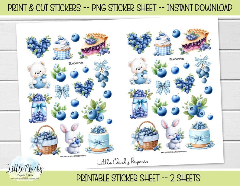 Printable Stickers - Blueberry Stickers, Print & Cut Stickers, Digital ...