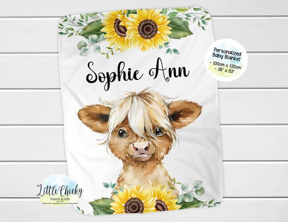 Personalized Sunflower Highland Cow Baby Blanket Highland Cow Blanket Cow Nursery Cow Crib Bedding Baby Shower Gift Baptism Gift Etsy Canada