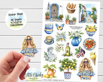 Sticker Sheet - Mediterranean Vacation 1 Stickers, Planner Stickers, Scrapbook Stickers, travel Stickers, Journal Stickers, Baby Stickers