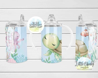 Sea Turtle 12oz straight sublimation sippy cup wrap, Under the Sea sippy cup Sublimation Design, PNG, Instant Download, Tumbler Template