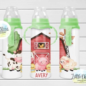 Farm Animals 8oz Baby Bottle Sublimation Design, Kids, Barnyard Baby Sublimation Design, PNG File, Instant Download, Tumbler Template