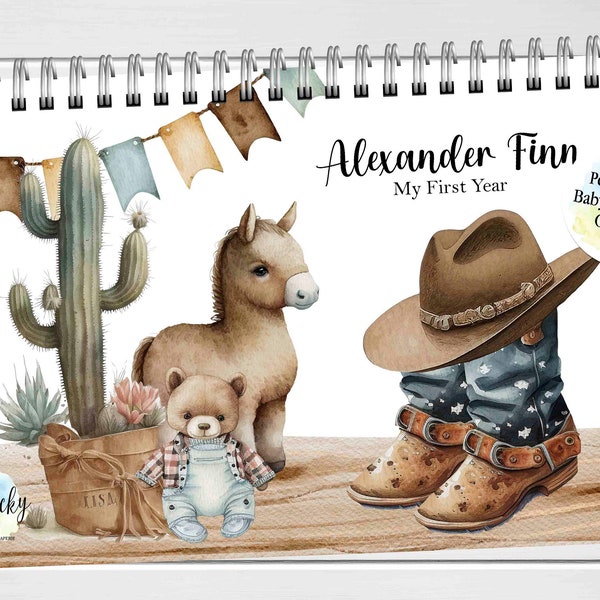 Cowboy Baby's First Year Keepsake Calendar, Cowboy Boots First Year Calendar, Milestone Stickers, First Year Calendar, Baby Gift