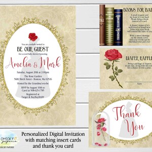 Beauty & the Beast Baby Shower Set di inviti con libri per carte per bambini, biglietti della lotteria di pannolini e biglietti di ringraziamento