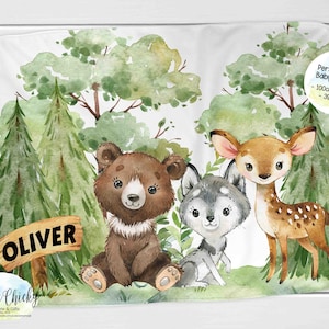 Personalized Woodland Animals Baby Blanket, Woodland Animal Blanket, Woodland Nursery, Woodland Crib Bedding, Baby Shower Gift, Baptism Gift