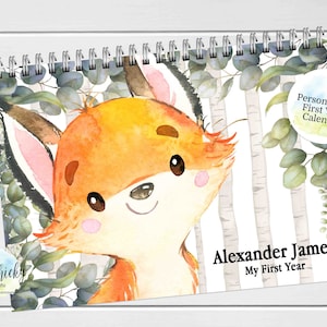 Fuchs-Jahreskalender, Fox-Waldtiere Babys erster Jahreskalender, Kalender mit Meilenstein-Aufklebern, Kalender-Journal-Andenken