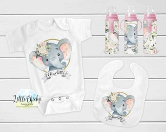 Pink Elephant Sublimation Gift Set Files, Elephant Baby Bib, Shirt, 8oz baby bottle, INSTANT DOWNLOAD, PNG File, Forest Animals, Sublimation