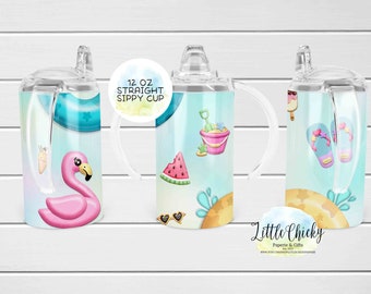 Verano 12oz recto sublimación sippy cup wrap, playa, piscina temática 12oz Sippy Cup sublimación PNG archivo, descarga instantánea, plantilla de vaso