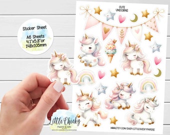 Sticker Sheet - Unicorn Stickers, Cute Unicorns, Planner Stickers, Scrapbook Stickers, Unicorn Stickers, Journal Stickers, Baby Stickers