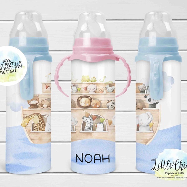 8oz Baby Bottle Sublimation Design, Noah's Ark 8oz baby bottle Sublimation Design, PNG File, Instant Download, Tumbler Template