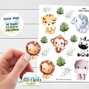 Stickervel - baby jungledieren, plannerstickers, plakboekstickers, dagboekstickers, dagboekstickers, babystickers