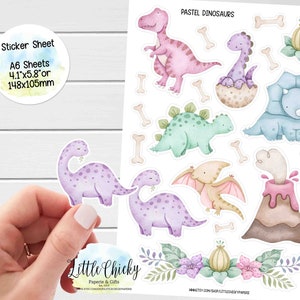 Stickervel - pastelkleurige dinosaurussenstickers, dinosaurusplannerstickers, plakboekstickers, dinosaurusstickers, dagboekstickers, babystickers