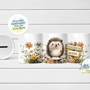 Floral Hedgehog Money Box, Coin Bank Full Wrap Sublimation Design, Instant Download, Sublimation Bank Template, Sublimation PNG
