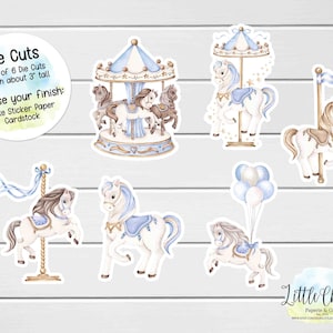 Découpes - Stickers découpés carrousel bleu, papier cartonné, autocollants pour agenda, scrapbooking, tenue d'un journal, baby shower, livre pour bébé