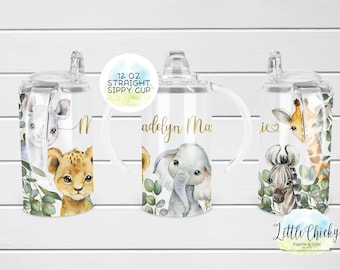 12oz straight sublimation sippy cup wrap, Safari Animals sippy cup Sublimation PNG, Elephant, Zebra, Instant Download, Tumbler Template