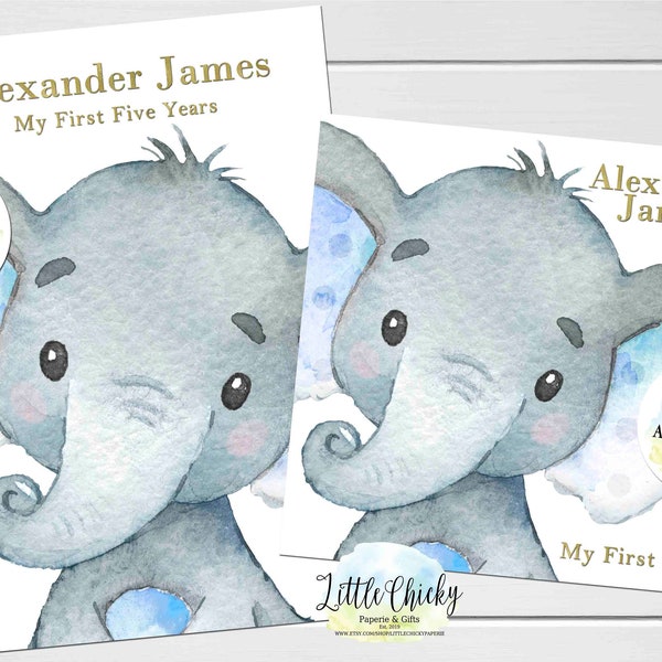 Elephant Baby Keepsake Journal, Blue Elephant First Year Baby Journal, First Five Years Book, Matching Milestone Stickers, New Baby Gift