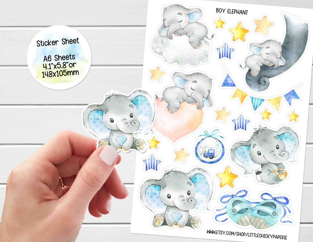 Sticker Sheet - Baby Boy Elephant Stickers, Planner Stickers, Scrapbook ...
