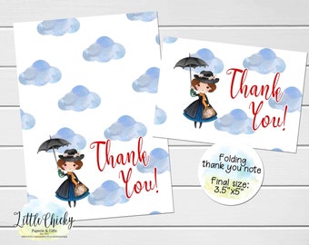 Mary Poppins Thank You Card, Folding Thank you Card, Baby Shower, Birthday, Instant Download
