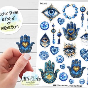 Stickervel - Boze oog, Nazar, Hamza Plannerstickers, plakboekstickers, dagboekstickers, Hand van Fatima-stickers