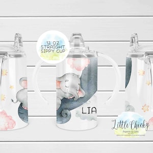 12 Oz Sippy Cup Sublimation Straight, Baby Boy, Baby Elephant, Kids Cup,  Baby Shower, Sippy Cup Wrap, Sublimation Design. 