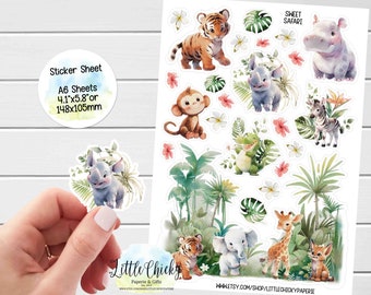Aufkleber Bogen - Aquarell Safari Aufkleber, Süße Safari Planner Aufkleber, Scrapbook Aufkleber, Tier Journal Aufkleber, Baby Aufkleber