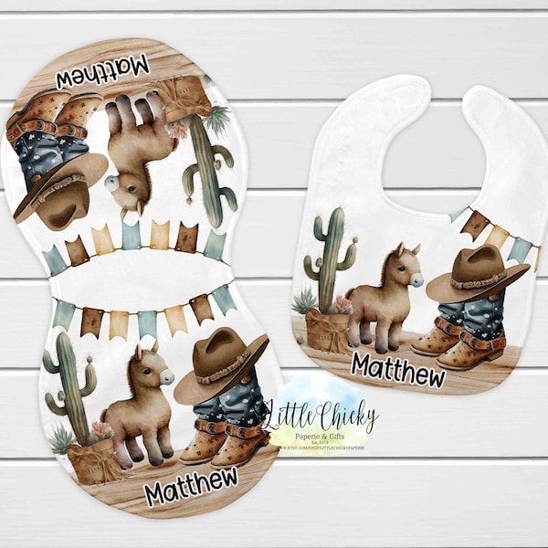 Boho Cowboy Bib & Burp Cloth Sublimation PNG Files, Instant Download, Baby Cowboy, Baby Shower Gift