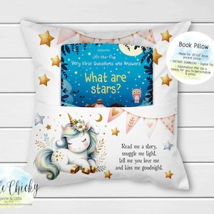 Book Pillow, Blue Unicorn Book Pillow Digital Sublimation Design, Sublimation PNG File, Instant Download, Unicorn PNG, Fairytale Book Pillow image 1