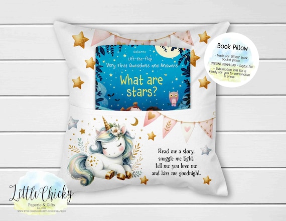 Book Pillow, Blue Unicorn Book Pillow Digital Sublimation Design, Sublimation PNG File, Instant Download, Unicorn PNG, Fairytale Book Pillow