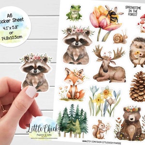 Sticker Bogen - Frühling im Wald Planer Aufkleber, Woodland Planer Aufkleber, Scrapbook Aufkleber, Journal Aufkleber, Baby Aufkleber