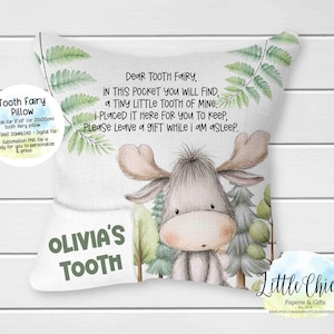 Tooth Fairy Pillow - Moose Tooth Fairy Pillow, Digital Sublimation Design, Sublimation PNG File, Instant Download, Woodland Moose Pillow