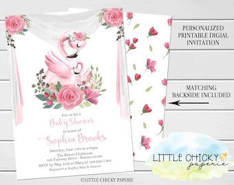 Flamingo Baby Shower Invitation, Floral Flamingo Baby Shower invitation, Girl Baby shower Invitation, Digital Invitation, Printable