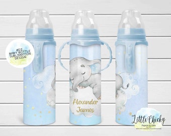 Blue Elephant 8oz Baby Bottle Sublimation Design, Blue Baby Elephant Sublimation PNG, Sublimation Bottle, Instant Download, Tumbler Template