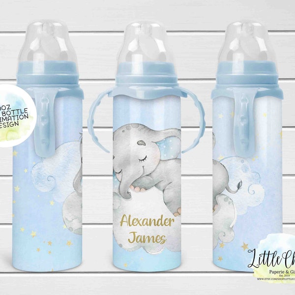 Blue Elephant 8oz Baby Bottle Sublimation Design, Blue Baby Elephant Sublimation PNG, Sublimation Bottle, Instant Download, Tumbler Template