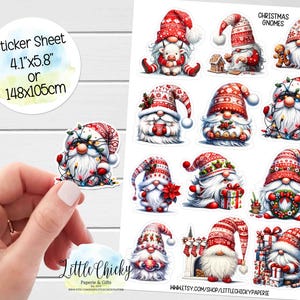 Hoja de pegatinas: pegatinas de gnomos navideños, pegatinas para planificadores, pegatinas para álbumes de recortes, pegatinas para diarios, pegatinas navideñas y pegatinas navideñas.