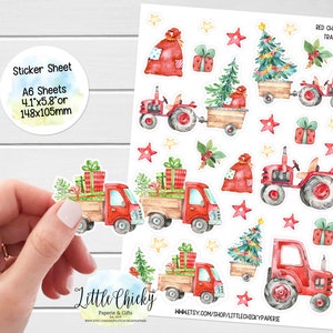Stickervel - kerststickers, rode tractor, plannerstickers, plakboekstickers, kerststickers, dagboekstickers, babystickers