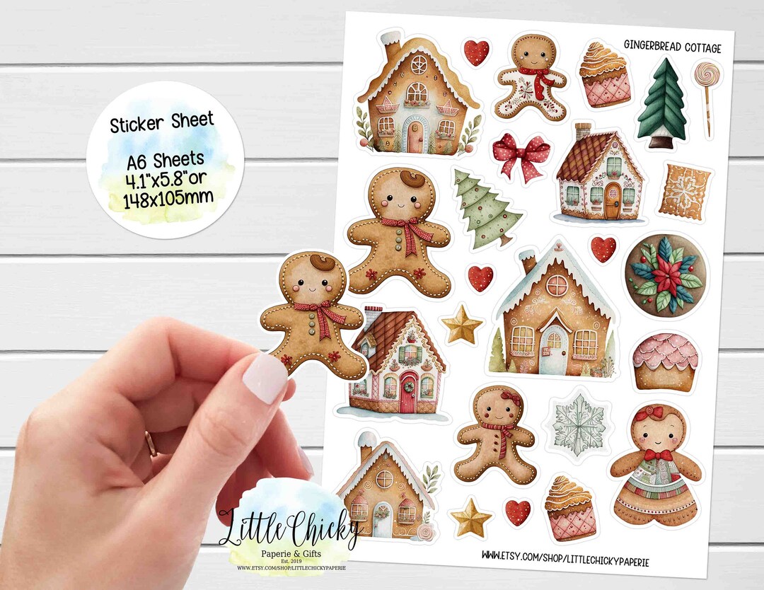 Gingerbread Sticker Craft Sticker Sheet - Gingerbread Cottage Christmas Stickers, Planner ...