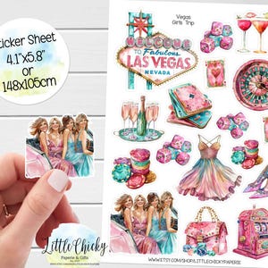 Foglio di adesivi - Adesivi per viaggi con ragazze a Las Vegas, adesivi per planner, adesivi per album, adesivi per diari, adesivi da viaggio