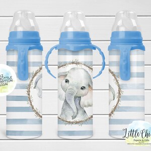 8oz Baby Bottle Sublimation Design, Blue Elephant, Elephant Sublimation Design, Baby Sublimation Design, PNG File, Instant Download