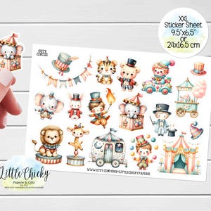 XXL stickervel - schattige circusstickers, circusstickers, plannerstickers, babystickers, plakboekstickers, dagboekstickers