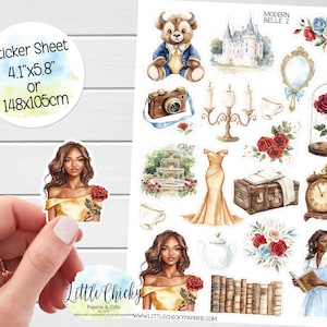 Sticker Sheet - Modern Belle 2 Stickers, Planner Stickers, Princess Belle Stickers, Scrapbook Stickers, Journal Stickers, Junk Journal