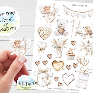 Foglio di adesivi - Adesivi Boho Valentine, Adesivi per planner, Adesivi per album, Adesivi per diario, Adesivi per San Valentino