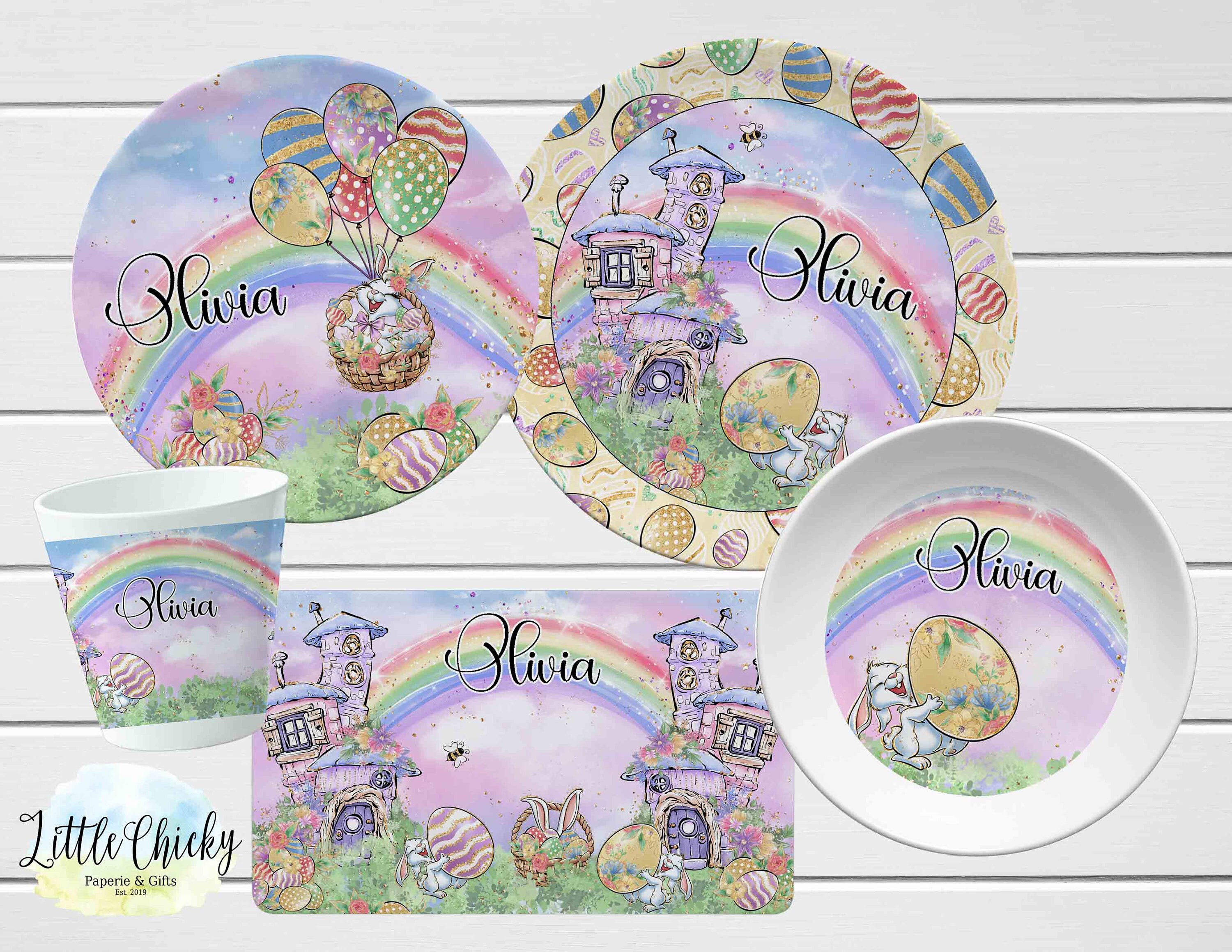Blue Easter Bunny Basket Melamine Personalized Plate Kids Easter Plate 