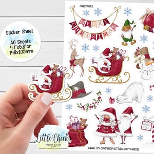 Foglio di adesivi - Adesivi natalizi, Babbo Natale, Polo Nord, Adesivi per planner, Adesivi per album, Adesivi per biglietti di Natale, Adesivi per diario
