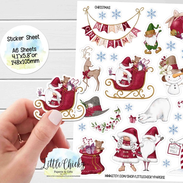 Sticker Sheet - Christmas Stickers, Santa, North Pole, Planner Stickers, Scrapbook Stickers, Christmas Card Stickers, Journal Stickers